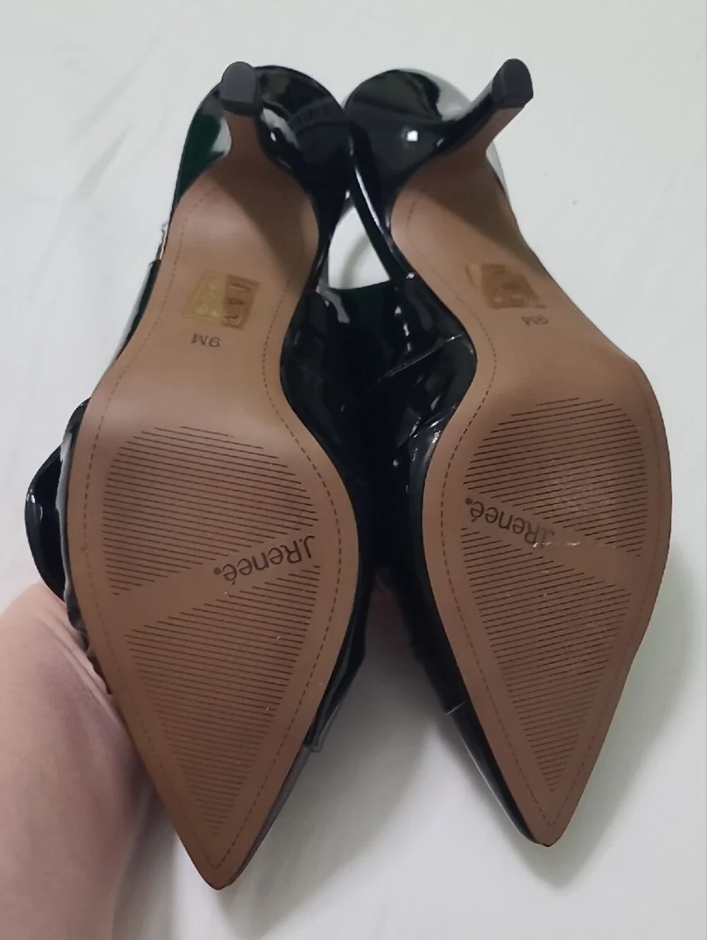 J.Renee Black Patent Leonore Pointed Knot Slingback Heels